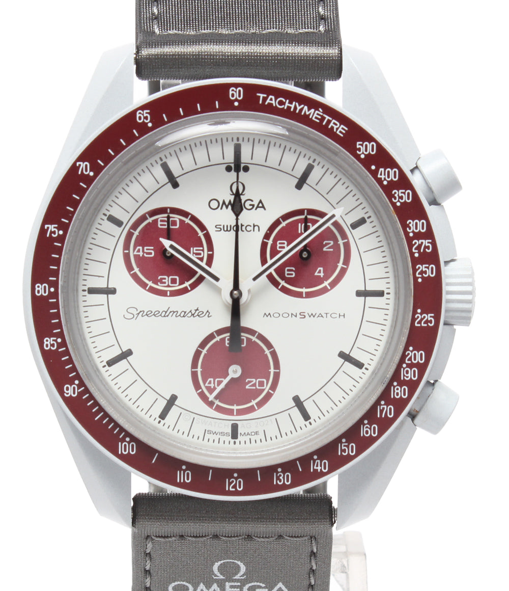美品 OMEGA Swatch 腕時計 Mission to Pluto バイオセラミック ムーンスウォッチ クオーツ ホワイト SO33M101 メンズ オメガ スウォッチ