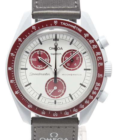 美品 OMEGA Swatch 腕時計 Mission to Pluto バイオセラミック ムーンスウォッチ クオーツ ホワイト SO33M101 メンズ オメガ スウォッチ