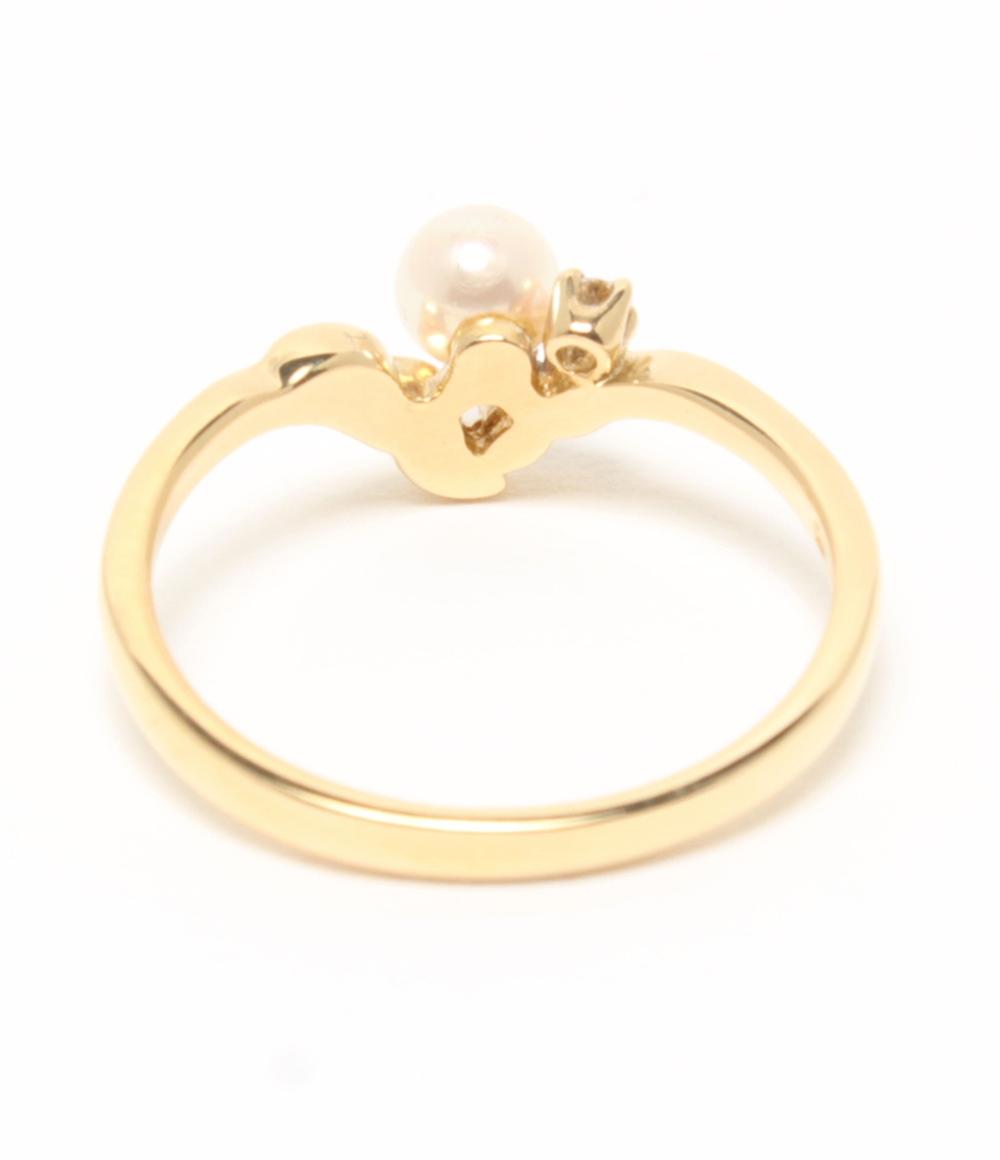 美品 MIKIMOTO リング 指輪 K18 ベビーパール 4.1mm ダイヤ 3P レディース SIZE 11号 ミキモト