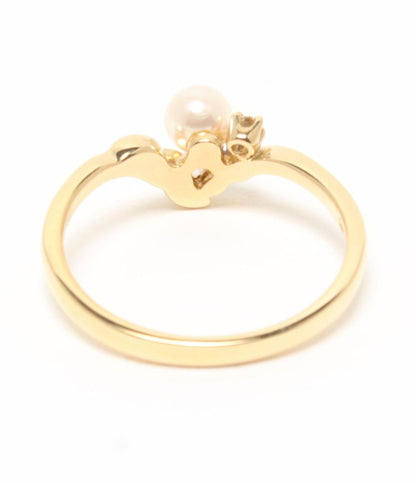 美品 MIKIMOTO リング 指輪 K18 ベビーパール 4.1mm ダイヤ 3P レディース SIZE 11号 ミキモト