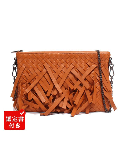 美品 BOTTEGA VENETA チェーンショルダーバッグ 斜め掛け フリンジ イントレチャート レディース ボッテガ・ヴェネタ