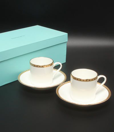 美品 Tiffany & Co. カップ＆ソーサー 2客セット ペア ゴールドバンド ティファニー