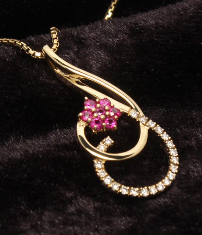 美品 ネックレス K18 ルビー 0.28ct ダイヤ 0.14ct レディース