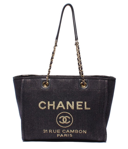 CHANEL トートバッグ 肩掛け ゴールド金具 ミックスファイバー ドーヴィルMM レディース シャネル