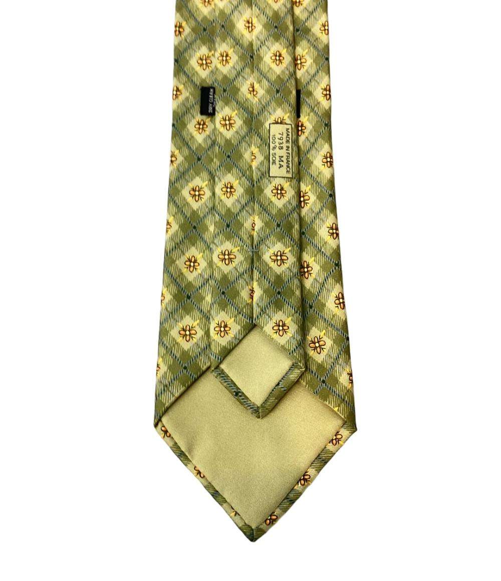 美品 エルメス ネクタイ シルク100% 四つ葉総柄 メンズ HERMES