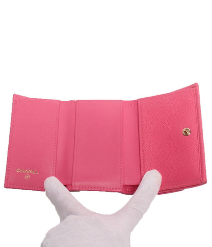 CHANEL 三つ折り財布 キャビアスキン ゴールド金具 マトラッセ レディース シャネル