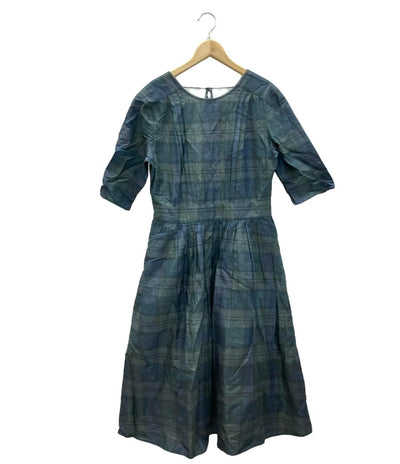 ウーア リネン混チェック柄半袖フレアロングワンピース レディース SIZE 36 (XS) Uhr