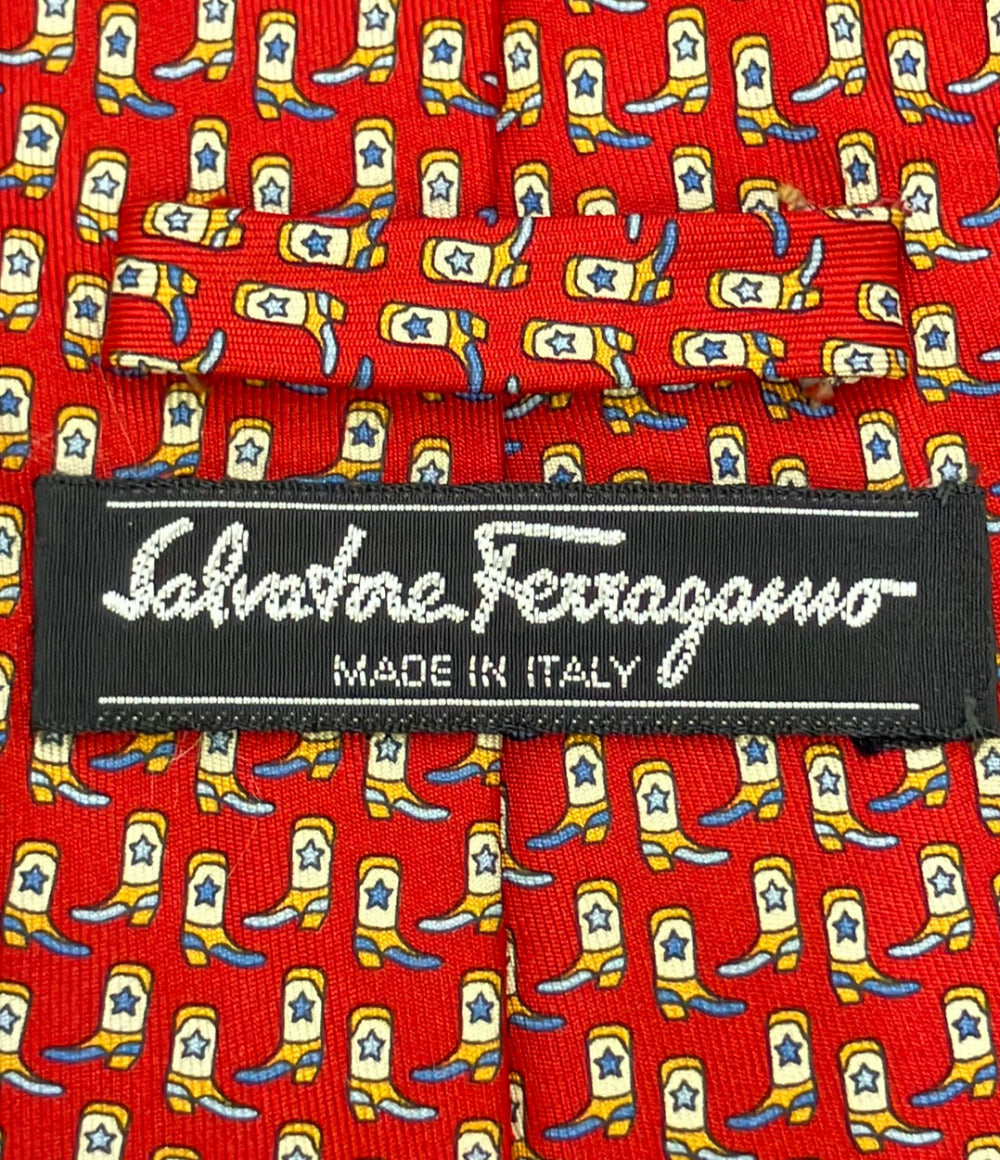 美品 Salvatore Ferragamo ネクタイ ウエスタンブーツ柄 シルク100% メンズ サルヴァトーレフェラガモ