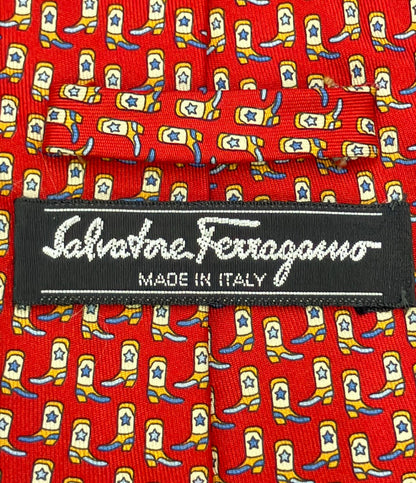 美品 Salvatore Ferragamo ネクタイ ウエスタンブーツ柄 シルク100% メンズ サルヴァトーレフェラガモ