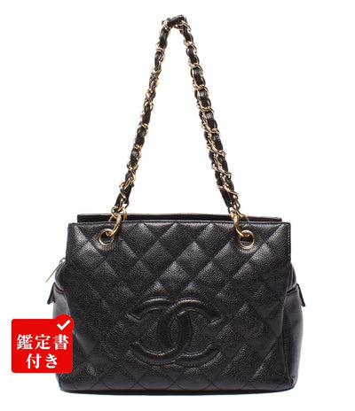 CHANEL チェーントートバッグ 肩掛け ゴールド金具 キャビアスキン マトラッセ プチタイムレス A18004 レディース シャネル