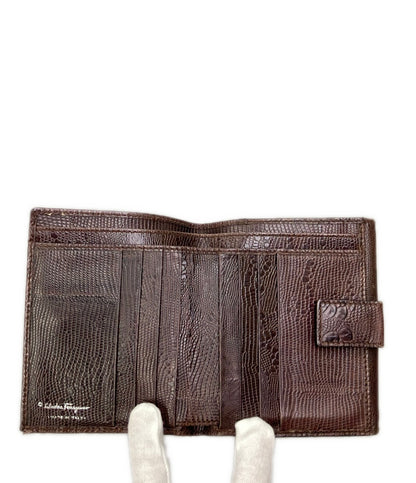 Salvatore Ferragamo ダブルホック 二つ折り財布 リザード型押し ガンチーニ レディース サルヴァトーレフェラガモ