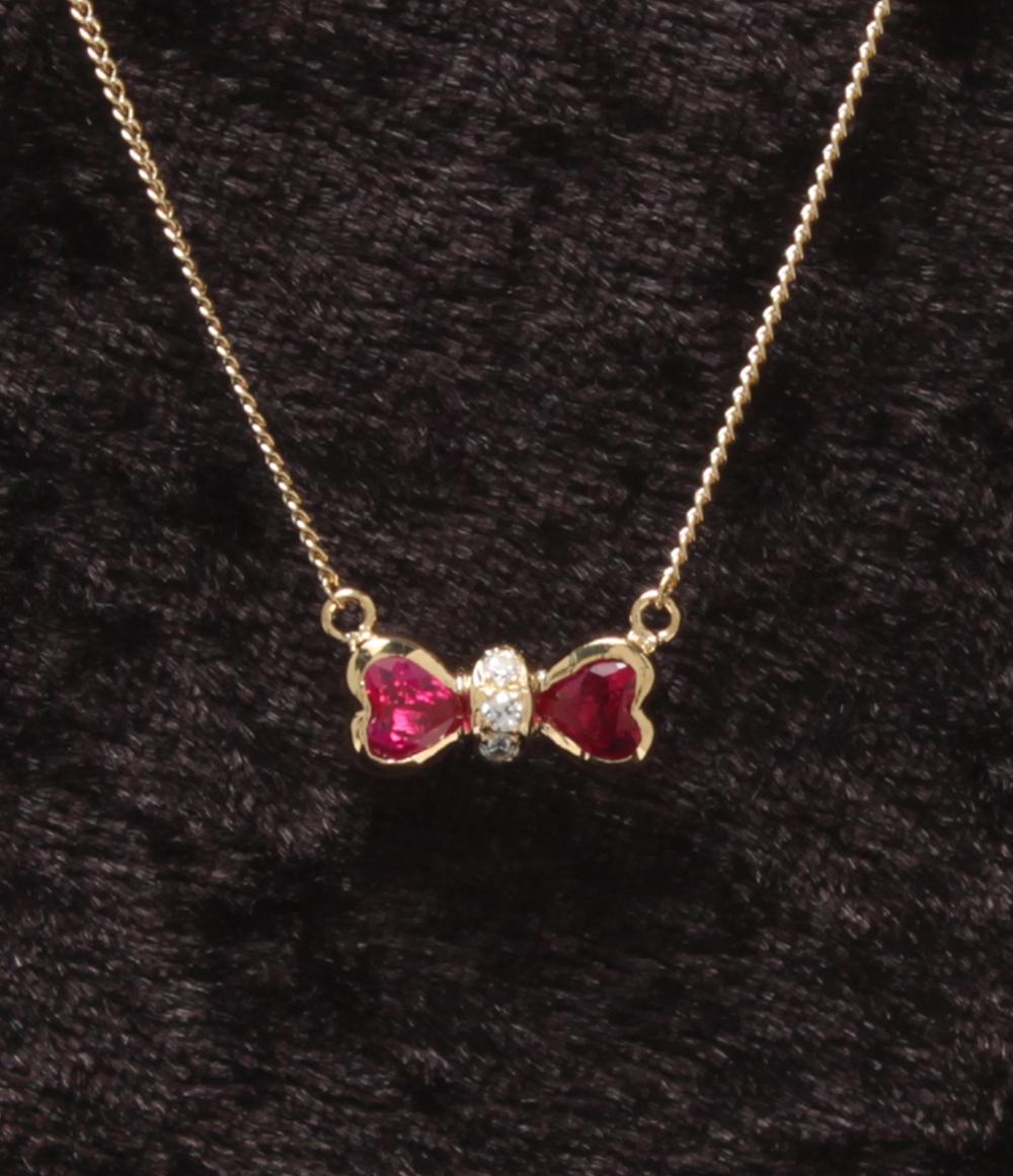 美品 ピエールカルダン ネックレス K18 ルビー リボンモチーフ レディース Pierre Cardin