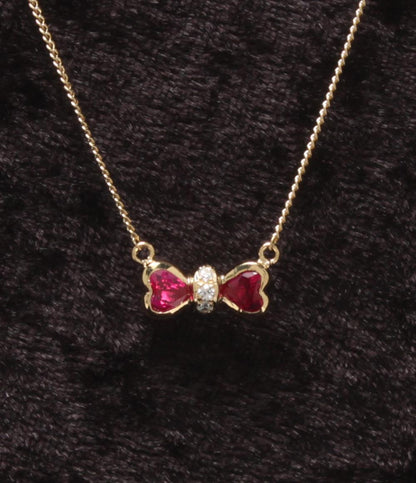 美品 ピエールカルダン ネックレス K18 ルビー リボンモチーフ レディース Pierre Cardin