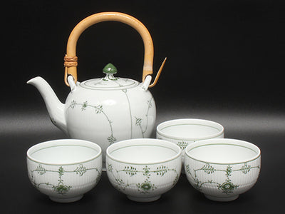 訳あり Royal Copenhagen 急須 湯呑み カップ 5点セット 茶器セット グリーンフルーテッド ロイヤルコペンハーゲン