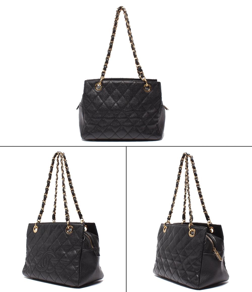 CHANEL チェーンショルダーバッグ 肩掛け ゴールド金具 マトラッセ キャビアスキン プチタイムレス PTT A18004 レディース シャネル