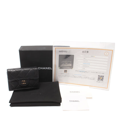 CHANEL 三つ折り財布 ゴールド金具 マトラッセ キャビアスキン レディース シャネル