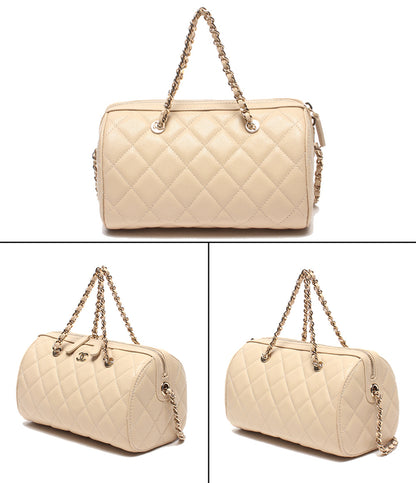 美品 CHANEL 2WAYチェーンショルダーバッグ ミニボストンバッグ 斜め掛け ゴールド金具 キャビアスキン マトラッセ レディース シャネル