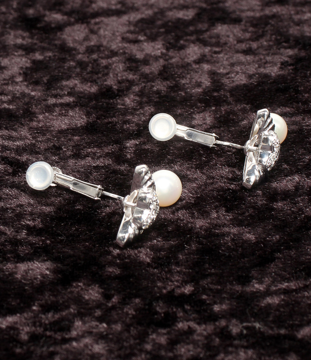 美品 MIKIMOTO イヤリング K14WG K18 パール7.5mm ダイヤ 0.34ct レディース ミキモト