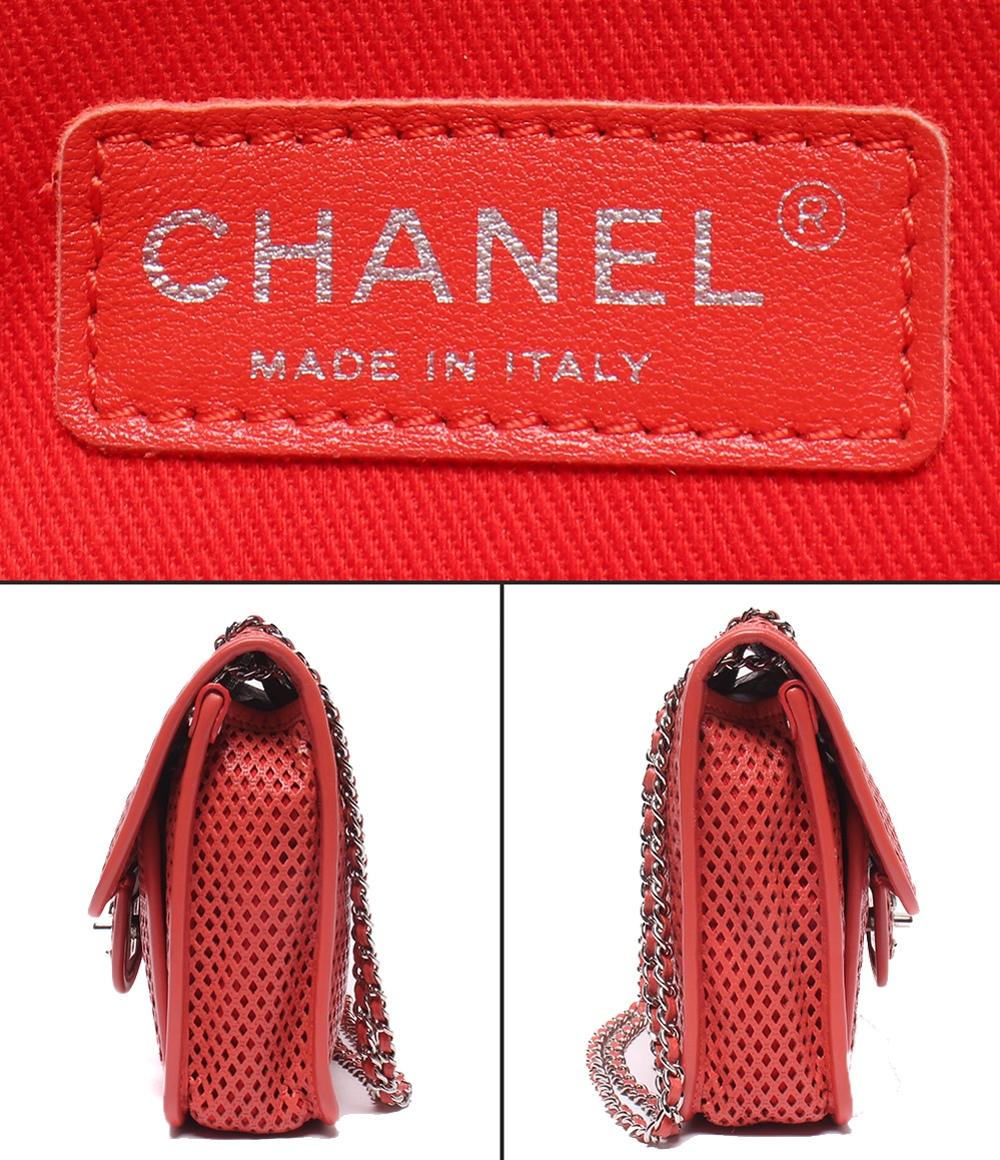 CHANEL チェーンショルダーバッグ 肩掛け シルバー金具 パンチングメッシュ ダブルチェーン シングルフラップ フレンチ リビエラ レディース シャネル