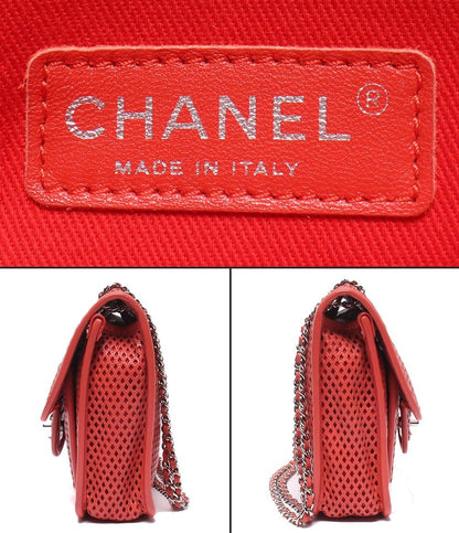 CHANEL チェーンショルダーバッグ 肩掛け シルバー金具 パンチングメッシュ ダブルチェーン シングルフラップ フレンチ リビエラ レディース シャネル
