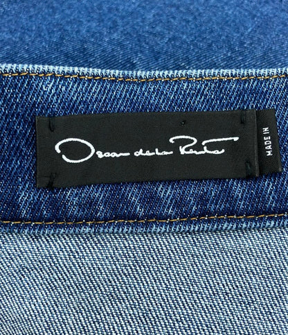 美品 オスカーデラレンタ デニムスカート フラワーボタン レディース SIZE 14 (XL) Oscar de la Renta
