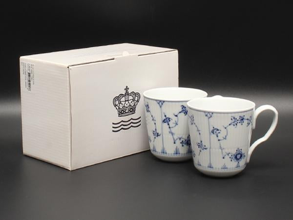 美品 ロイヤルコペンハーゲン マグカップ 2点セット ペア ブルーフルーテッド プレイン Royal Copenhagen