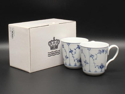 美品 ロイヤルコペンハーゲン マグカップ 2点セット ペア ブルーフルーテッド プレイン Royal Copenhagen