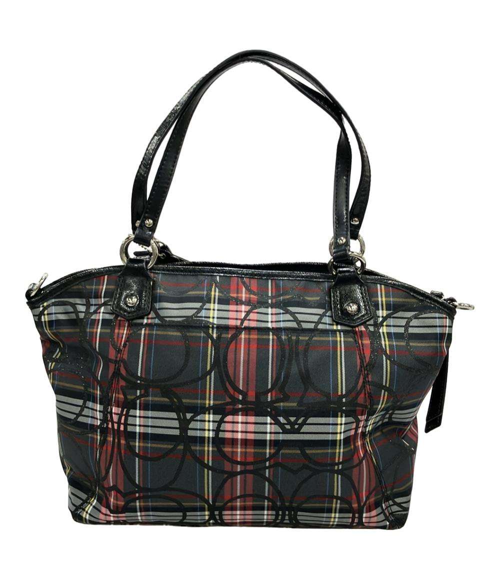 美品 COACH トートバッグ ショルダーバッグ 2WAY チェック柄 シグネチャー F20058 メンズ コーチ