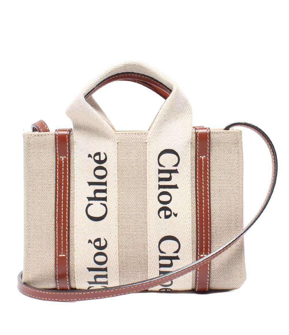 Chloe ミニトートバッグ ショルダーバッグ リネンキャンバス Woody ウッディ レディース クロエ