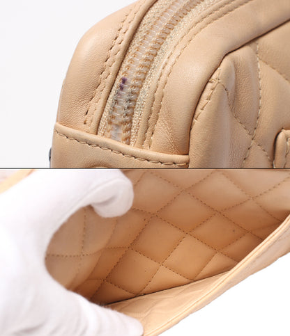 訳あり CHANEL ミニショルダーバッグ アクセサリーポーチ ショルダーポーチ カンボンライン シルバー金具 8番台 レディース シャネル