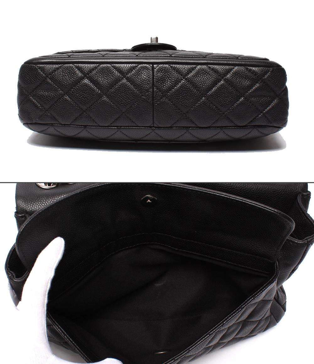CHANEL チェーンショルダーバッグ キャビアスキン シルバー金具 18番台 ダブルチェーン シングルフラップ デカマトラッセ30 レディース シャネル
