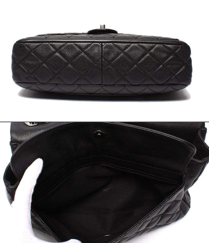 CHANEL チェーンショルダーバッグ キャビアスキン シルバー金具 18番台 ダブルチェーン シングルフラップ デカマトラッセ30 レディース シャネル