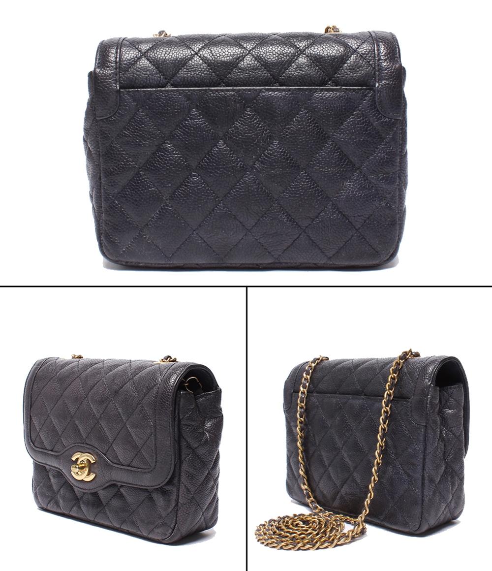 CHANEL チェーンショルダーバッグ シングルチェーン シングルフラップ ミニマトラッセ キャビアスキン 21番台 レディース シャネル