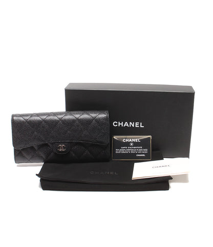 CHANEL 長財布 シルバー金具 キャビアスキン 31番台 マトラッセ クラシックロングフラップウォレット AP0241 レディース シャネル