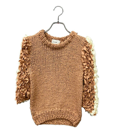 美品 CLANE フリルハーフスリーブハンドニット 五分袖ニット レディース SIZE 1 (S) クラネ