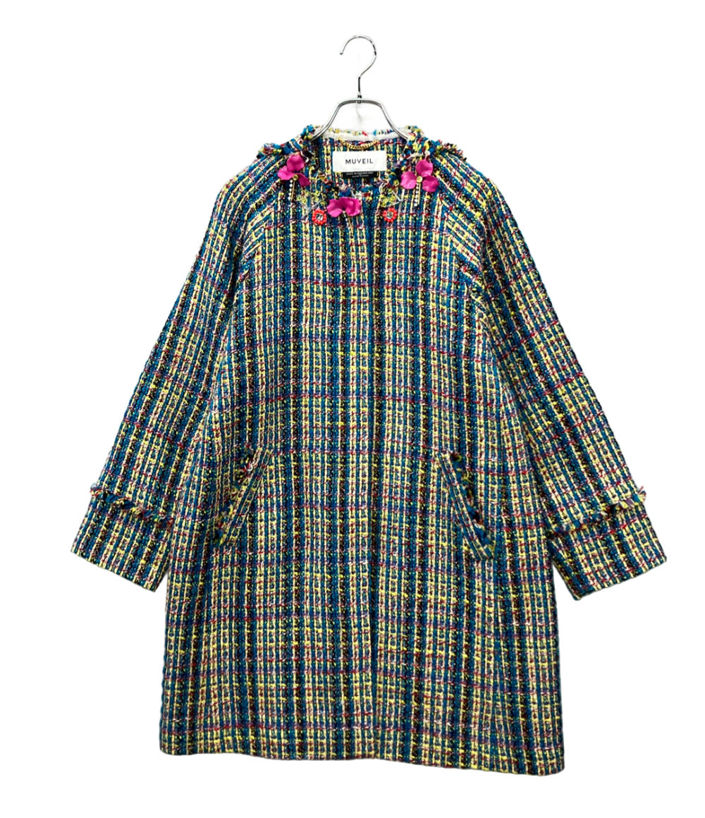 美品 MUVEIL フラワーモチーフ・ビジュー ツイードコート MA82FC001 レディース SIZE 38 (M) ミュベール