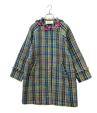 美品 MUVEIL フラワーモチーフ・ビジュー ツイードコート MA82FC001 レディース SIZE 38 (M) ミュベール