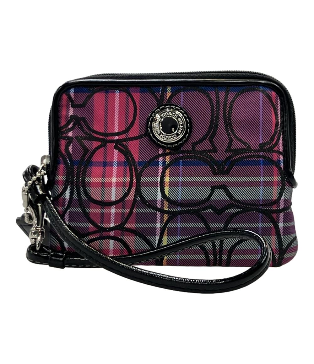 美品 コーチ コインケース カードケース ストラップ付き シグネチャー