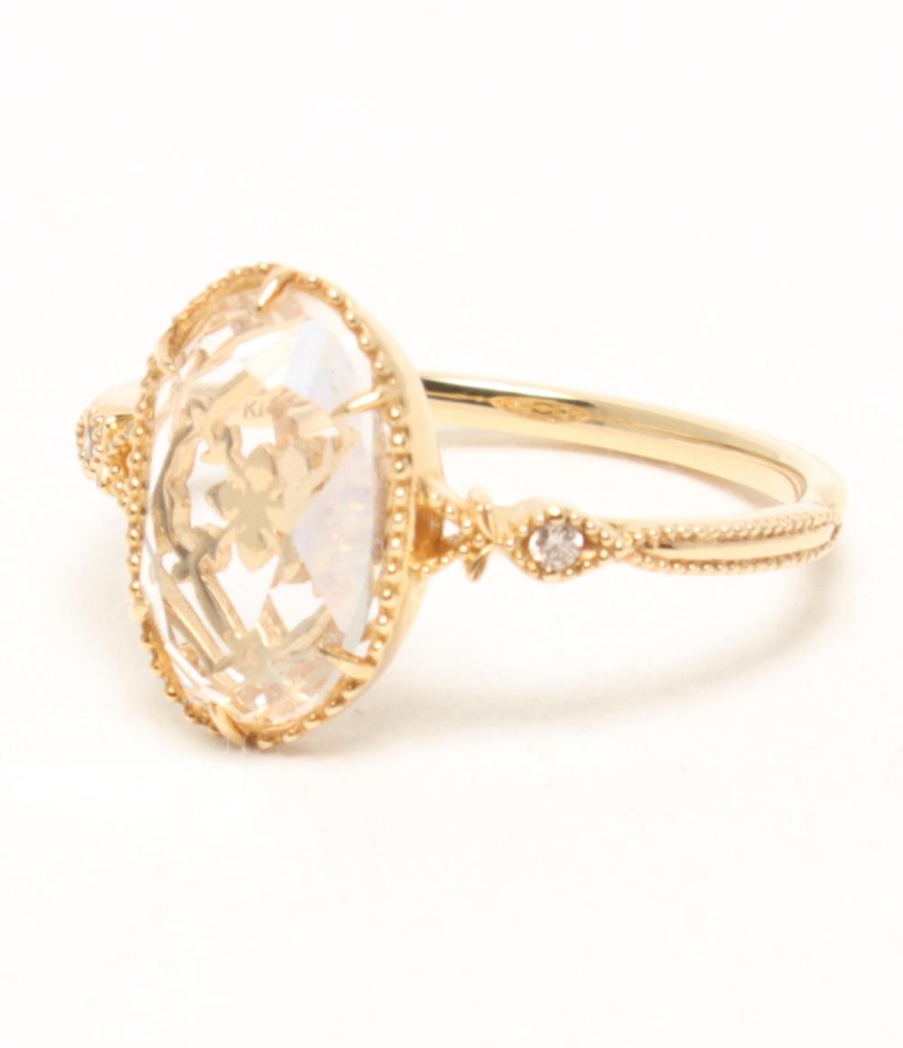 美品 agete リング 指輪 K14 水晶 クォーツ ダイヤ 0.012ct レディース SIZE 11号 アガット