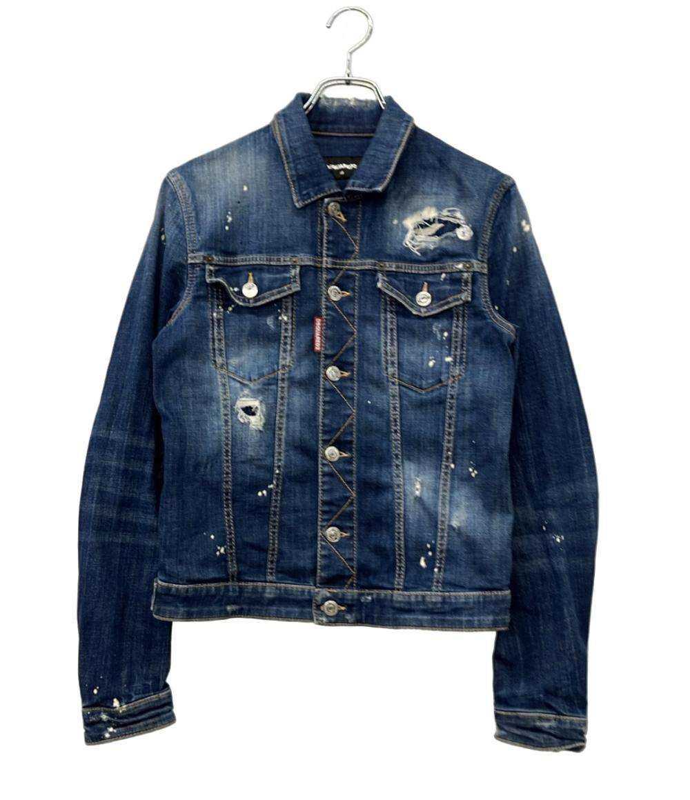 DSQUARED2 デニムジャケット ペイント ダメージ クラッシュ加工 スリムフィット ボタン Dan Jean Jacket S74AM0847 メンズ SIZE 46 (M)