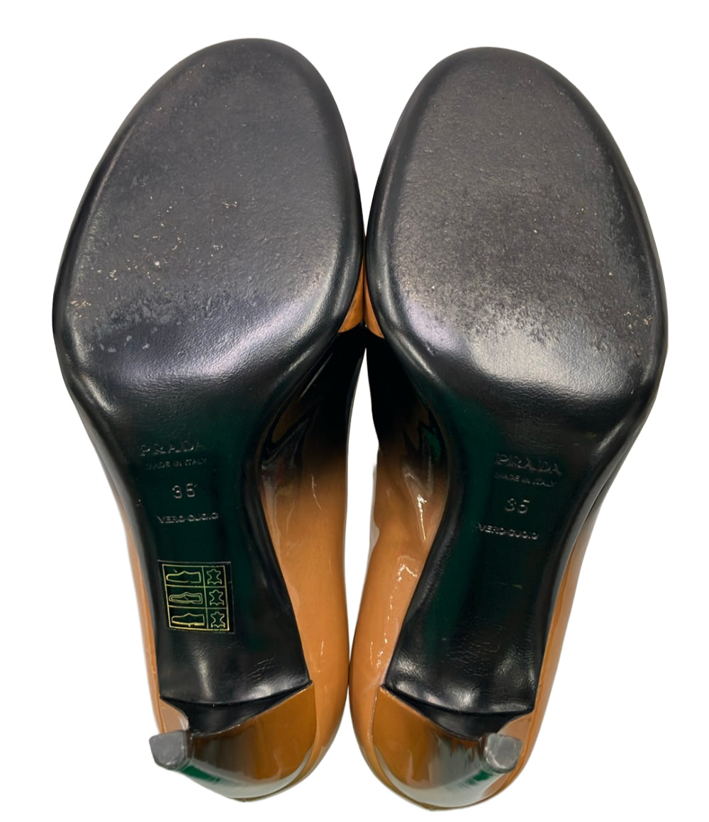 美品　PRADA プラダ　エナメルオープントゥパンプス　ブラック　36 PRADA オープントゥエナメルパンプス レディース SIZE 35 (22.5cm