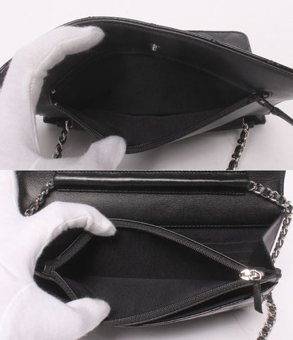 CHANEL チェーンウォレット ショルダーバッグ 斜め掛け シングルチェーン シングルフラップ シルバー金具 17番台 マトラッセ エナメル レディース