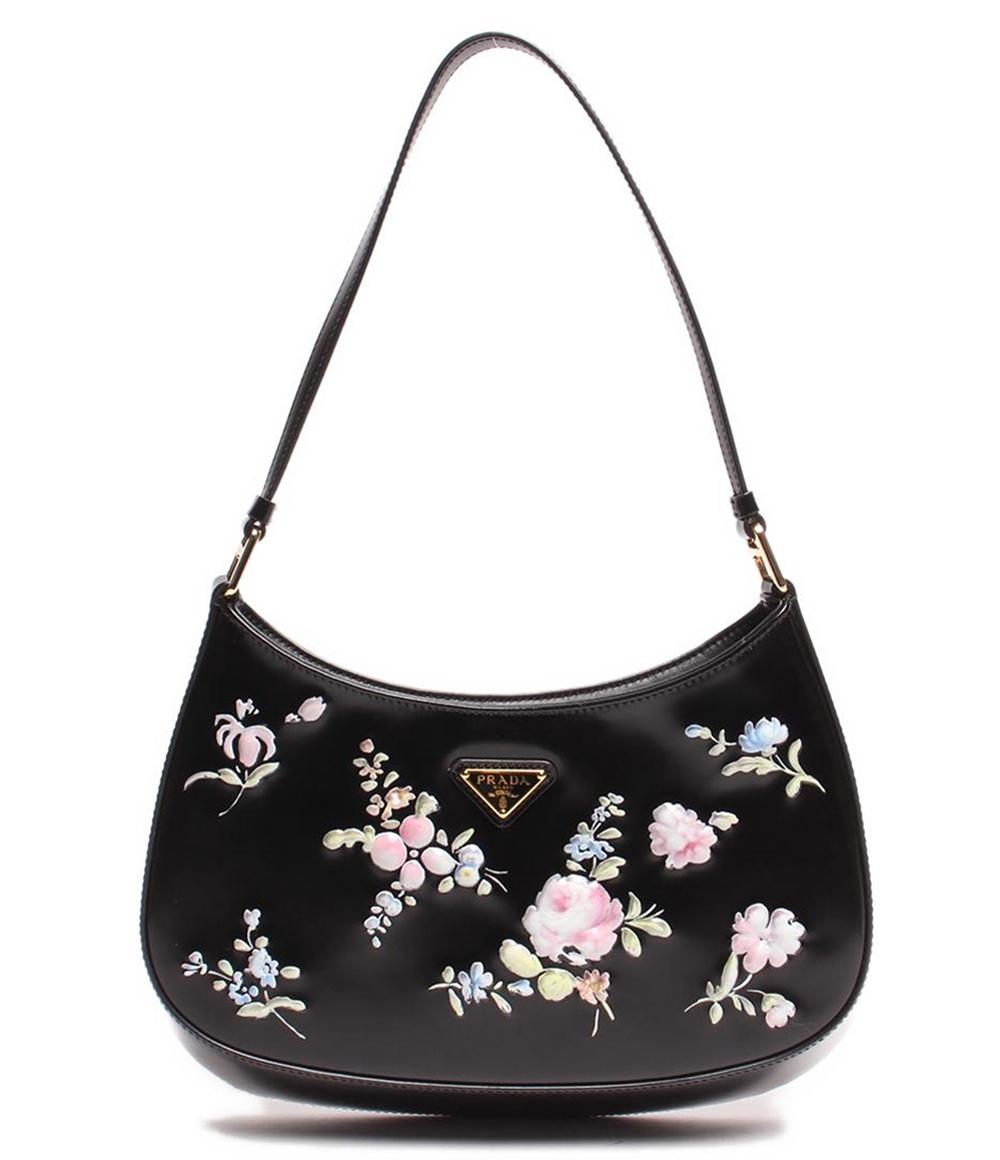 プラダ レザーショルダーバッグ 花柄 ゴールド金具 クレオ ブラッシュドレザー 1BC499 レディース PRADA