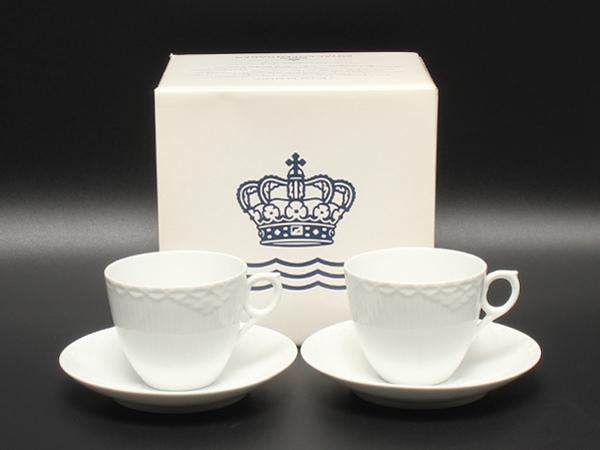 美品 ロイヤルコペンハーゲン カップ＆ソーサー 2客セット ペア ホワイトフルーテッド ハーフレース Royal Copenhagen