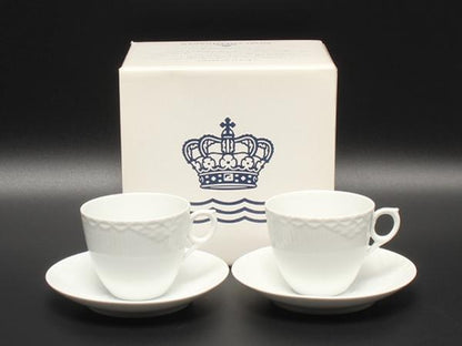 美品 ロイヤルコペンハーゲン カップ＆ソーサー 2客セット ペア ホワイトフルーテッド ハーフレース Royal Copenhagen