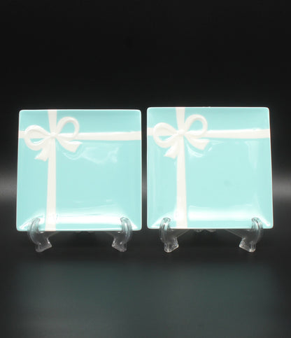 美品 Tiffany & Co. デザートプレート クスエア 皿 2点セット 14cm ブルーボウ ティファニー