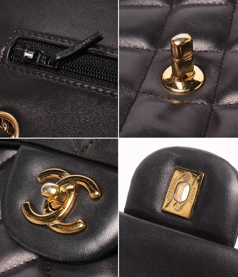 CHANEL チェーンショルダーバッグ 肩掛け ラムスキン ダブルフラップ ダブルチェーン ゴールド金具 マトラッセ レディース シャネル