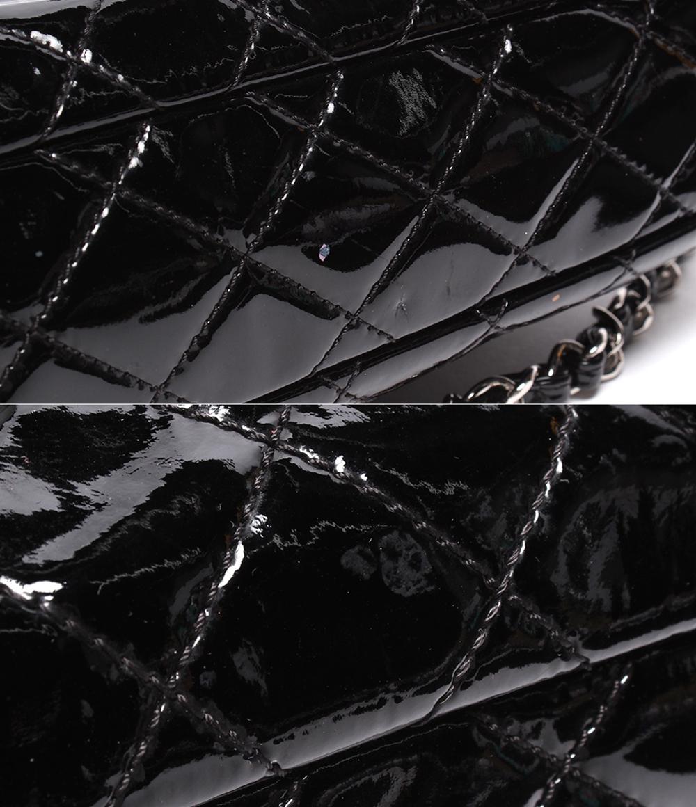 CHANEL チェーンショルダーバッグ ダブルチェーン シングルフラップ シルバー金具 パテントレザー マトラッセ エナメル レディース シャネル
