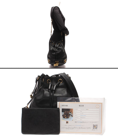CHANEL チェーンショルダーバッグ 肩掛け ゴールド金具 巾着 ラムスキン トリプルココマーク 2番台 レディース シャネル