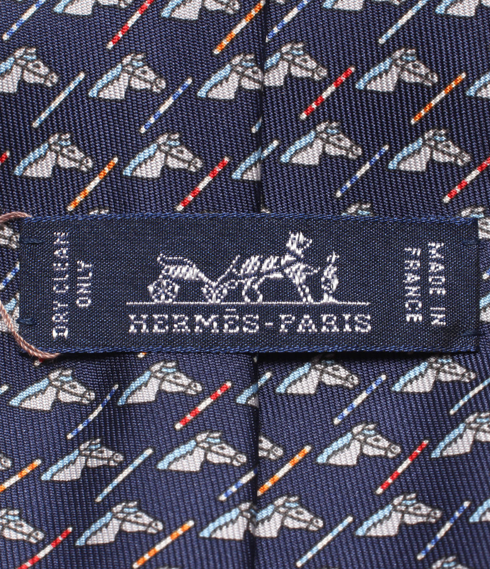 美品 HERMES ネクタイ シルク100％ 馬柄 メンズ エルメス